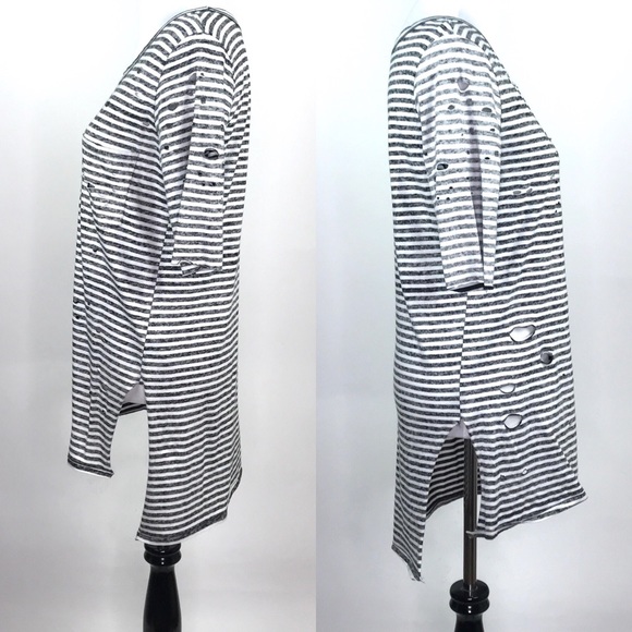 Free People Destroyed T Shirt Sz S Striped - Picture 4 of 8